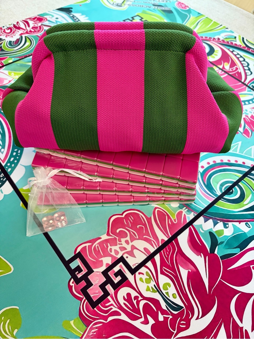 Purple Elephant 💜🐘 Mahjong Tiles🀄️, Tile Bag 💚🩷 & Dice